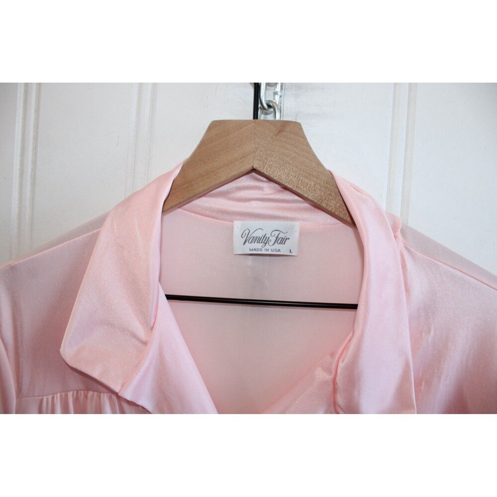 Vanity Fair Vintage Pink Satin Dressing Gown L Cottagecore Y2K Coquette Lace USA - Picture 3 of 9